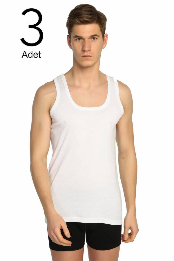 Men's White 3-Pack Ribbed Classic Tank Top ELF568T0102CCM3 - 13