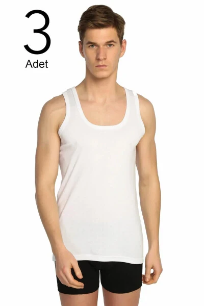 Men's White 3-Pack Ribbed Classic Tank Top ELF568T0102CCM3 - TUTKU