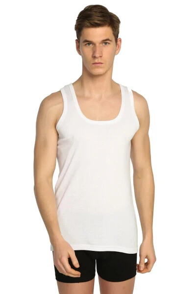 Men's White 3-Pack Ribbed Classic Tank Top ELF568T0102CCM3 - TUTKU (1)