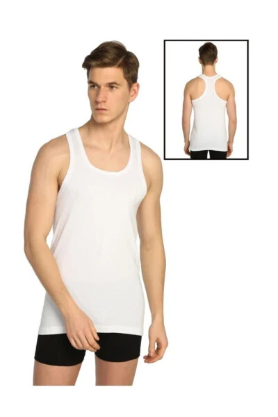 Men's White 3-Pack Ribbed Sports Tank Top ELF568T0118CCM3 - TUTKU