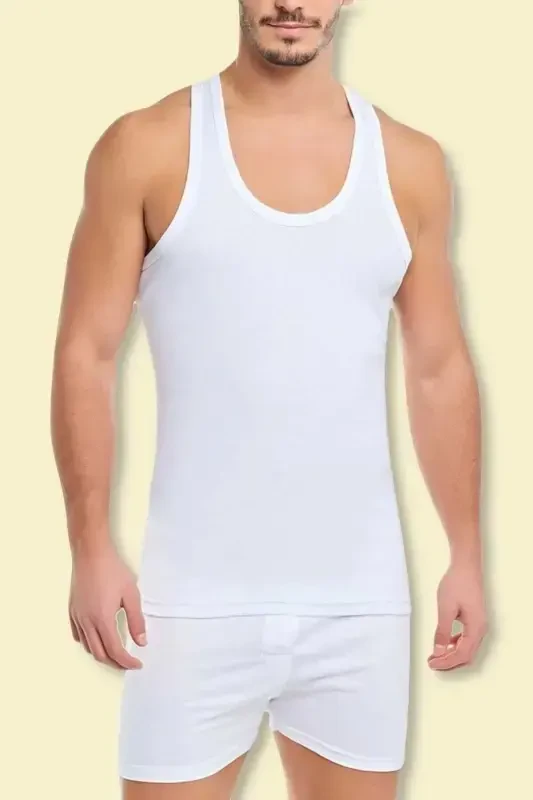 Men's White 6-Pack Cotton Ribbed Tank Top-White - 2