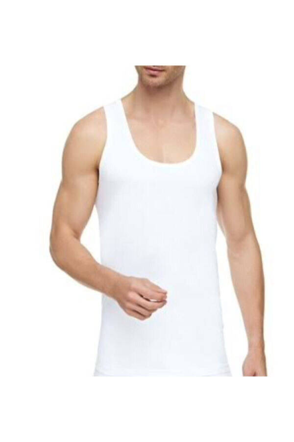 Men's White 6 Pack Cotton Tank Tops - 3