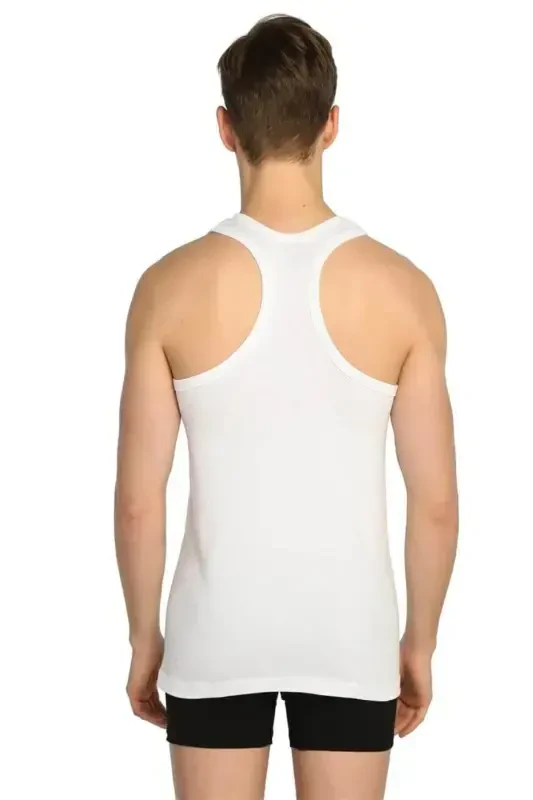 Men's White 6-Pack Ribbed Lycra Sports Tank Top-white - TUTKU