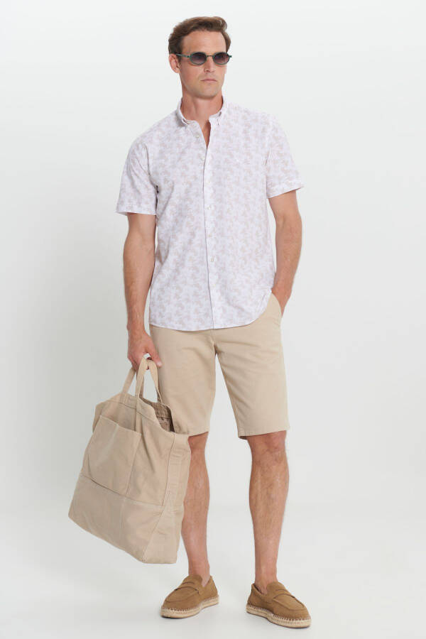 Men's White-Beige 100% Cotton Printed Slim Fit Narrow Cut - 2