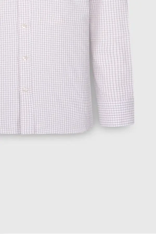 Men's White-Beige Cotton Oxford Slim Fit Narrow Cut Classic Collar Textured Shirt - 8