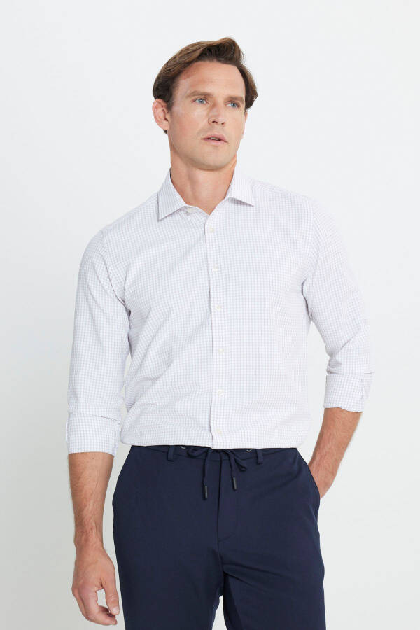 Men's White-Beige Cotton Oxford Slim Fit Narrow Cut Classic Collar Textured Shirt - 1
