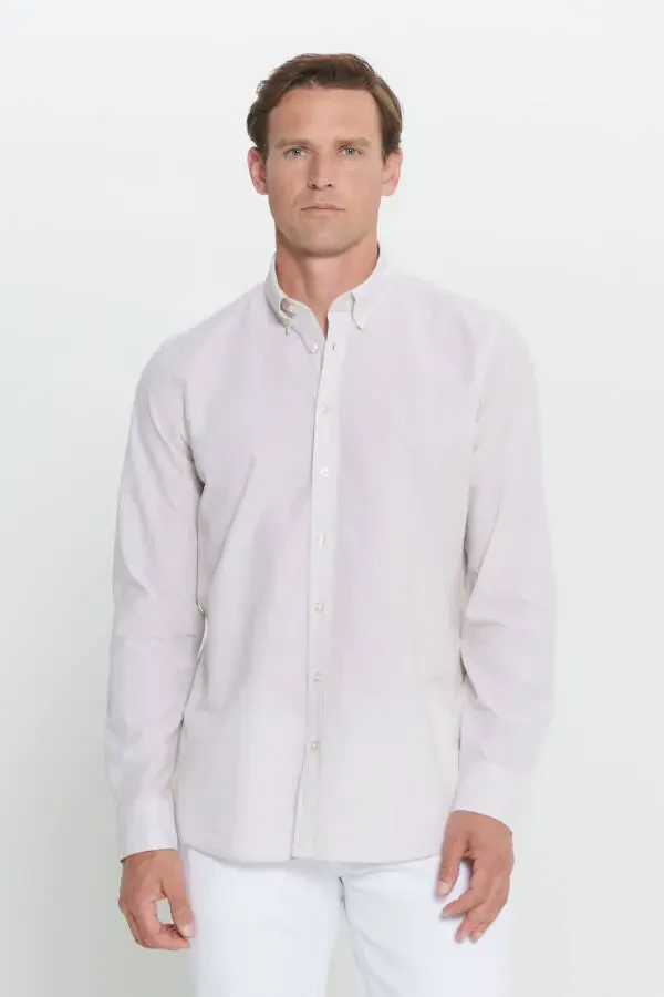 Men's White-Beige Slim Fit Narrow Cut Button-Down Collar %1 - 4