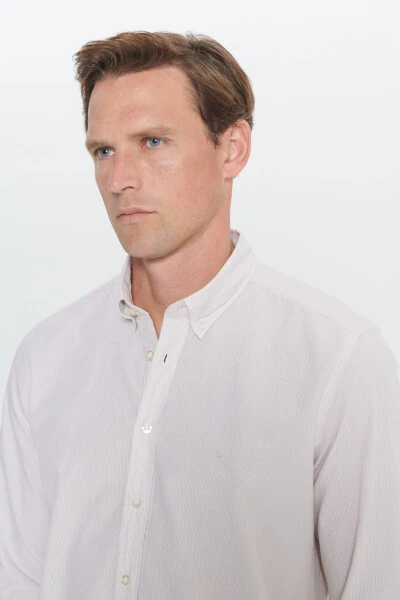 Men's White-Beige Slim Fit Narrow Cut Button-Down Collar %1 - 5