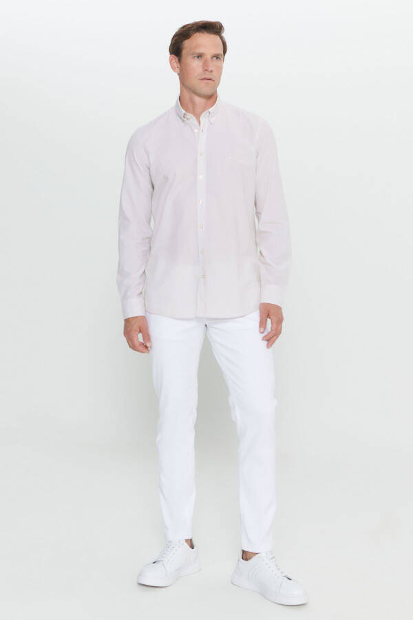 Men's White-Beige Slim Fit Narrow Cut Button-Down Collar %1 - 2