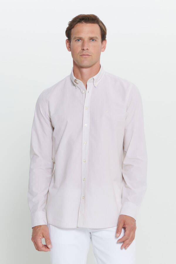 Men's White-Beige Slim Fit Narrow Cut Button-Down Collar %1 - 4