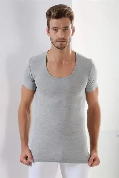 Men's White Black Gray T-shirt Crew Neck Short Sleeve 100% Cotton 3-Pack - 4