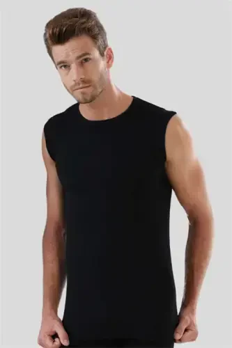 Men's White-Black T-Shirt Zero Sleeve Zero Collar Tank Top 2 Pack 100% Cotton - 5