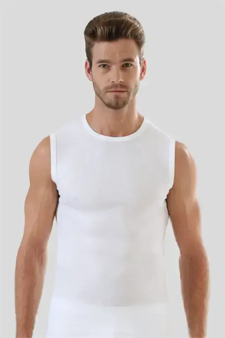 Men's White-Black T-Shirt Zero Sleeve Zero Collar Tank Top 2 Pack 100% Cotton - 8