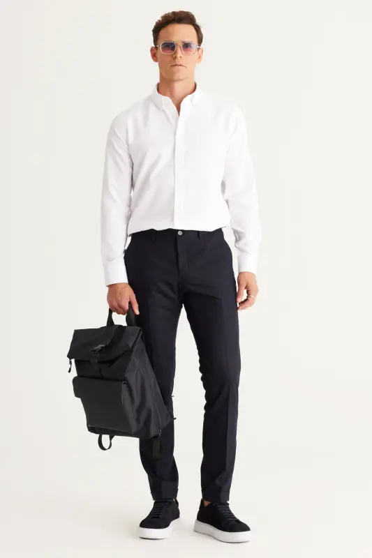 Men's WHITE-BLUE 2-Pack Cotton Oxford Easy Iron Slim Fit Shirt Set - 8
