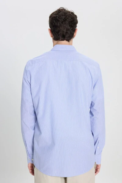 Men's White-Blue Slim Fit Narrow Cut Button-Down Collar 100% Cotton Striped Shirt - 5