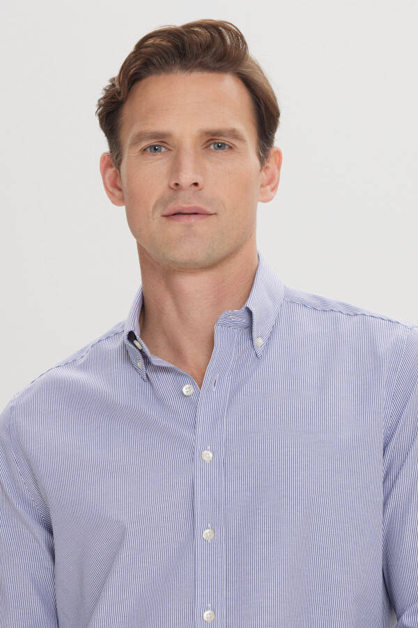 Men's White-Blue Slim Fit Narrow Cut Button-Down Collar Shirt - 4