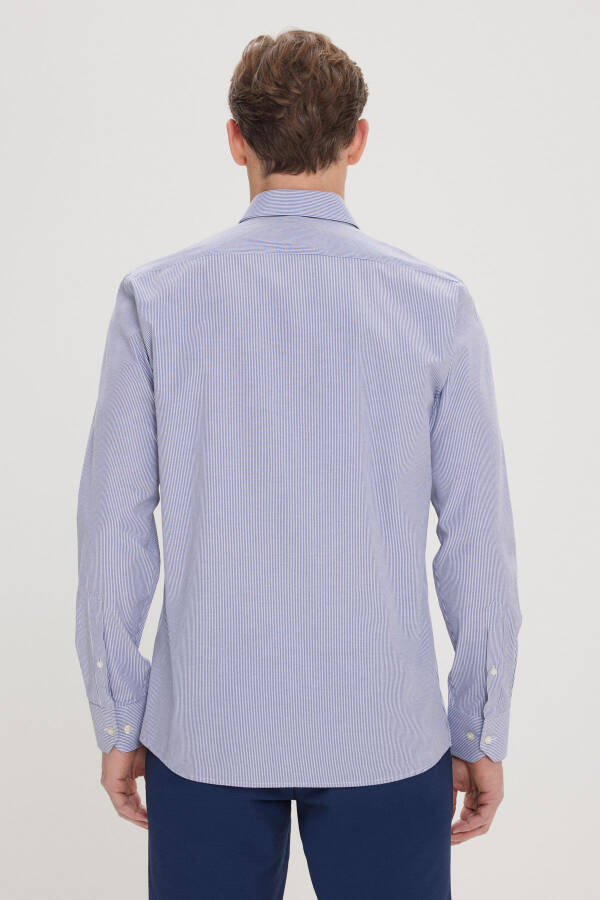 Men's White-Blue Slim Fit Narrow Cut Button-Down Collar Shirt - 5