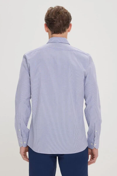 Men's White-Blue Slim Fit Narrow Cut Button-Down Collar Shirt - 5