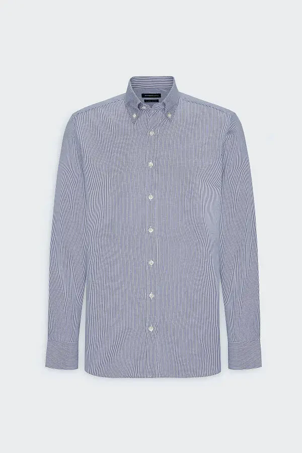 Men's White-Blue Slim Fit Narrow Cut Button-Down Collar Shirt - 6