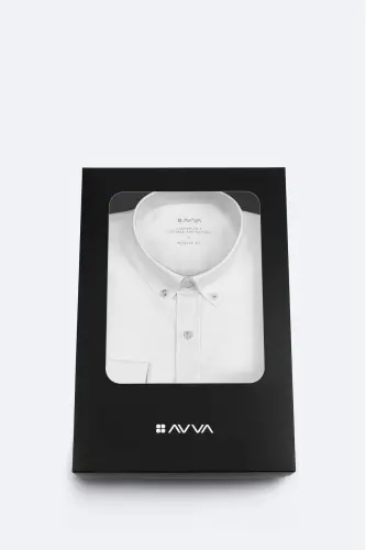 Men's White Button-Down Collar 100% Cotton Oxford Shirt B002034-White 