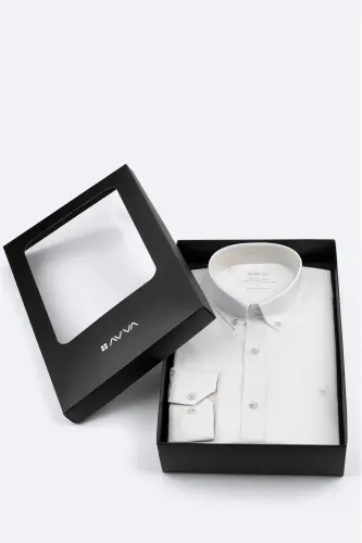 Men's White Button-Down Collar 100% Cotton Oxford Shirt B002034-White - 2