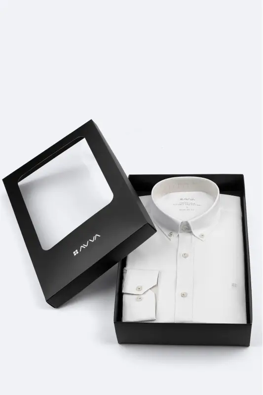 Men's White Button-Down Collar 100% Cotton Oxford Shirt B002034-White - 2