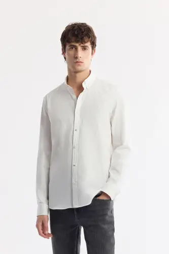 Men's White Button-Down Collar 100% Cotton Oxford Shirt B002034-White - 3