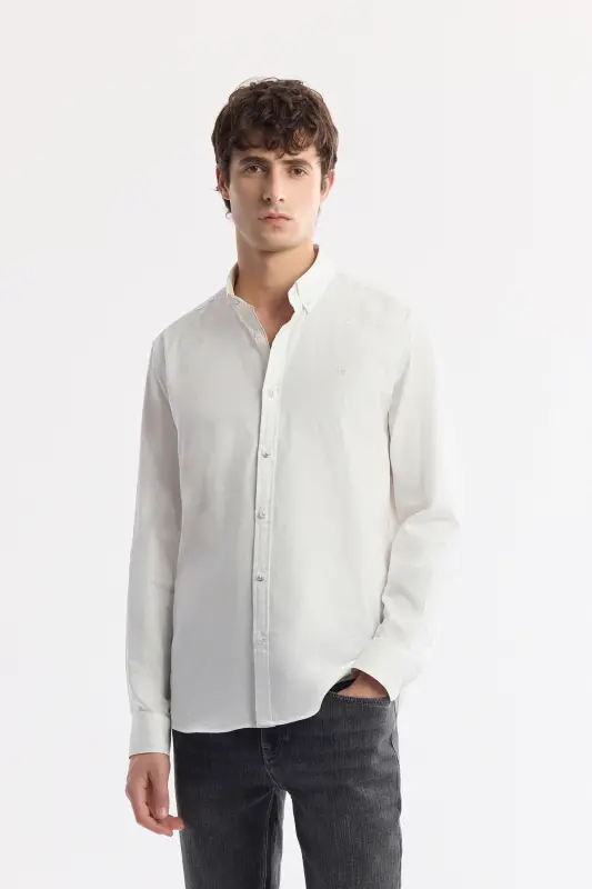 Men's White Button-Down Collar 100% Cotton Oxford Shirt B002034-White - 3