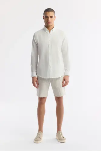 Men's White Button-Down Collar Cotton Textured Regular Fit - 7