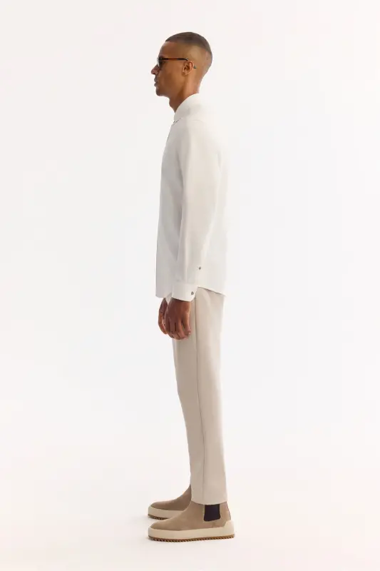 Men's White Button-Down Collar Diagonal Cotton Shirt B - 3