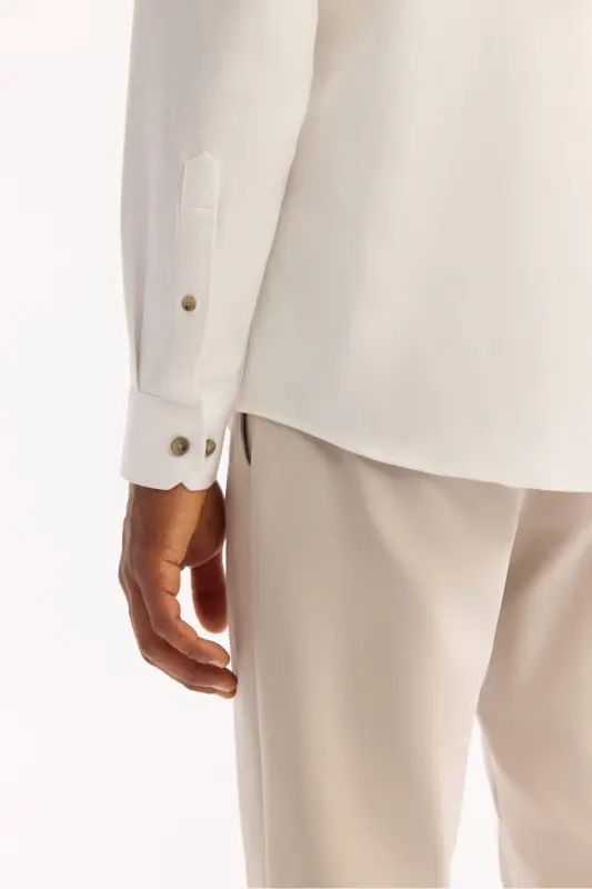 Men's White Button-Down Collar Diagonal Cotton Shirt B - 5