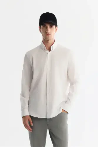 Men's White Button-Down Collar Easy Iron Shirt - 1