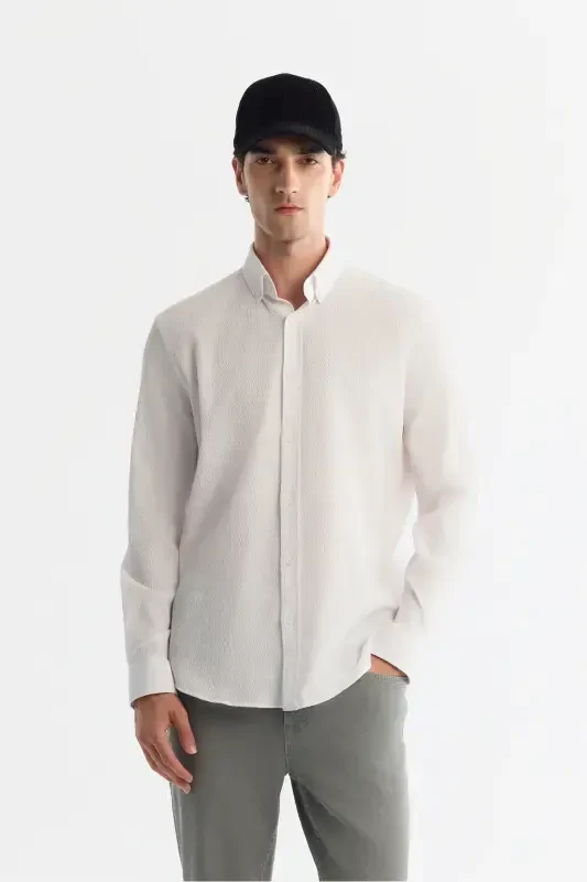 Men's White Button-Down Collar Easy Iron Shirt - 1