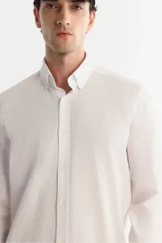 Men's White Button-Down Collar Easy Iron Shirt - AVVA (1)