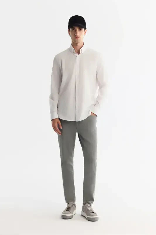 Men's White Button-Down Collar Easy Iron Shirt - 6