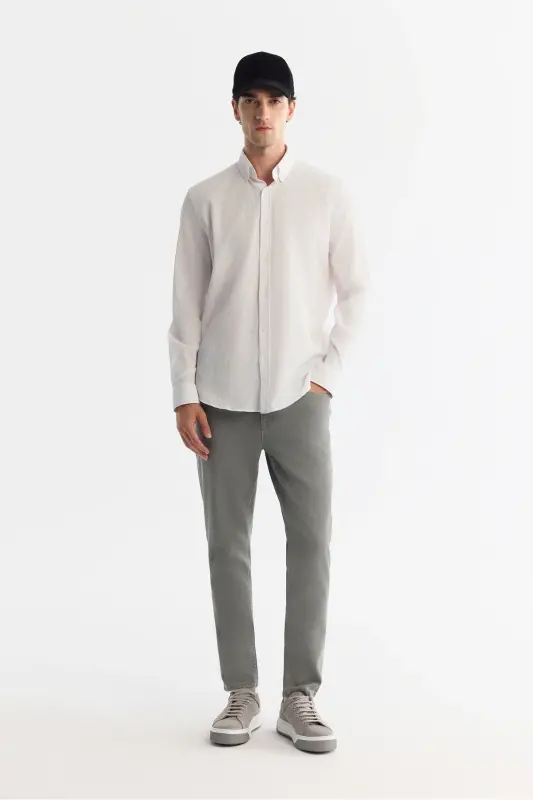 Men's White Button-Down Collar Easy Iron Shirt - 6
