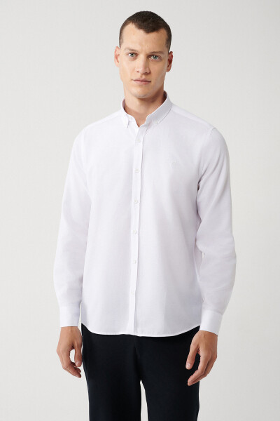 Men's White Button-Down Easy-Iron Oxford Cotton Regular Fit Shirt E002000 - 17