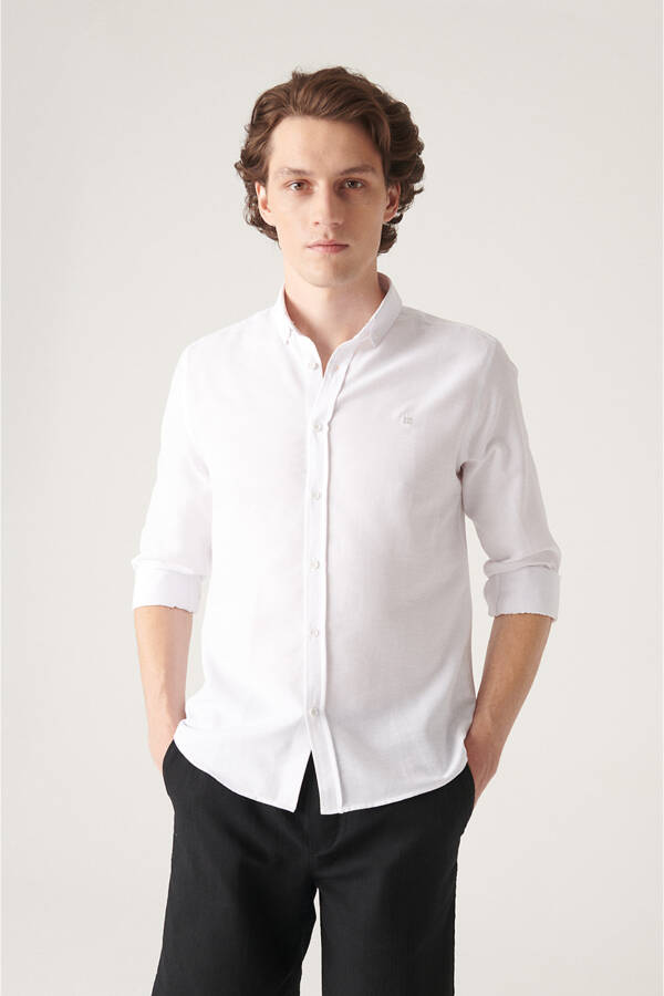 Men's White Button-Down Easy-Iron Oxford Cotton Regular Fit Shirt E002000 - 20