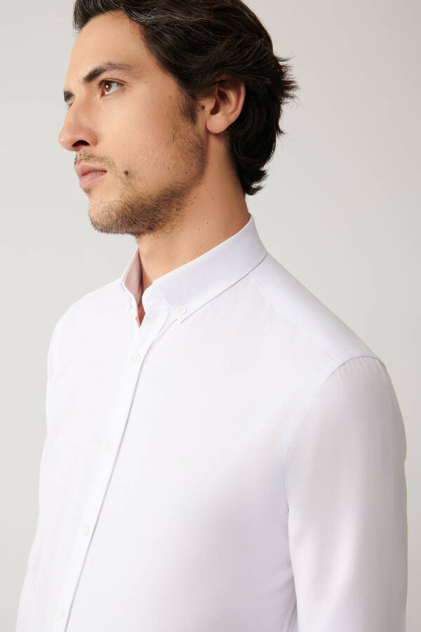 Men's White Button-Down Easy-Iron Oxford Cotton Regular Fit Shirt E002000 - 9