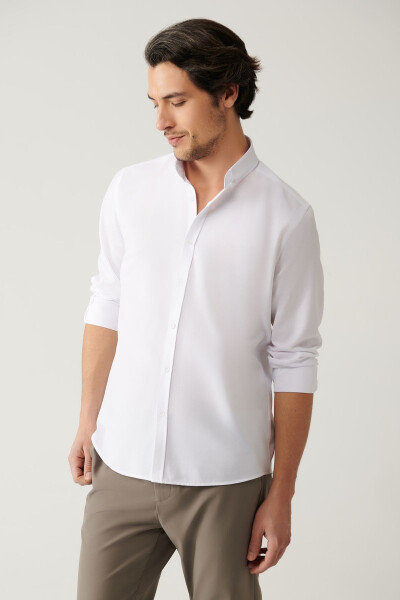 Men's White Button-Down Easy-Iron Oxford Cotton Regular Fit Shirt E002000 - 10