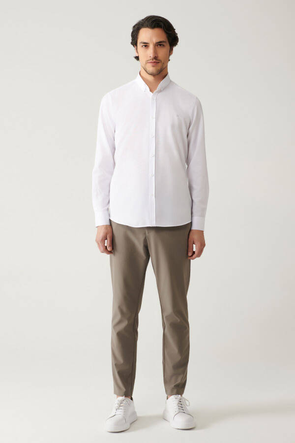 Men's White Button-Down Easy-Iron Oxford Cotton Regular Fit Shirt E002000 - 12