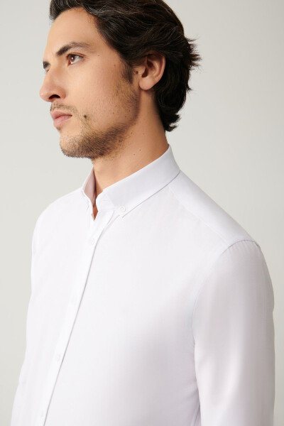 Men's White Button-Down Easy-Iron Oxford Cotton Regular Fit Shirt E002000 - 2