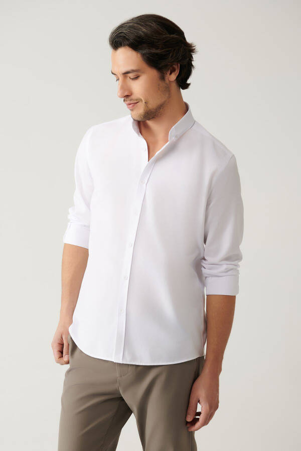 Men's White Button-Down Easy-Iron Oxford Cotton Regular Fit Shirt E002000 - 3