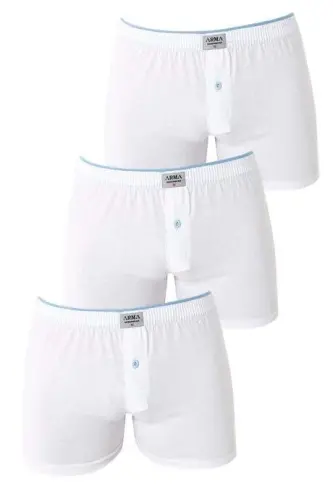 Men's White Button-Fly Boxer 3-Pack, 100% Cotton Jersey - 3