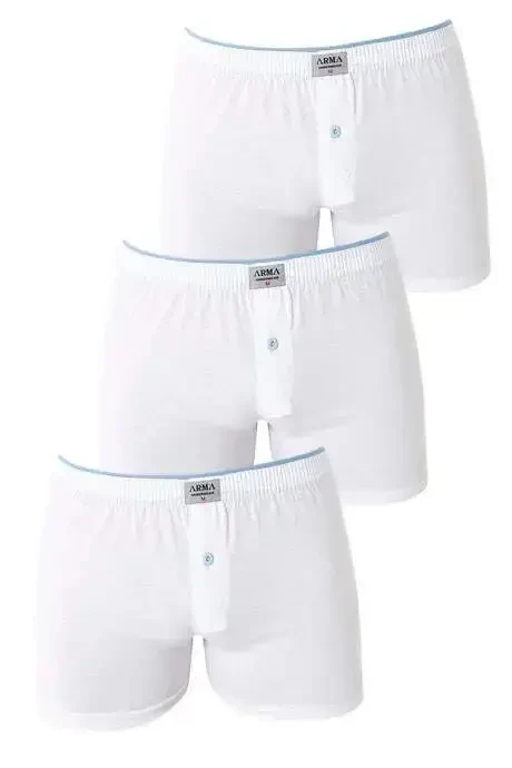 Men's White Button-Fly Boxer 3-Pack, 100% Cotton Jersey - 3