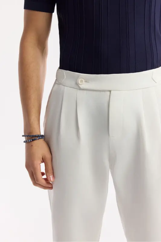 Men's White Carrot Fit Classic Waist Epaulette Detailed G - 4