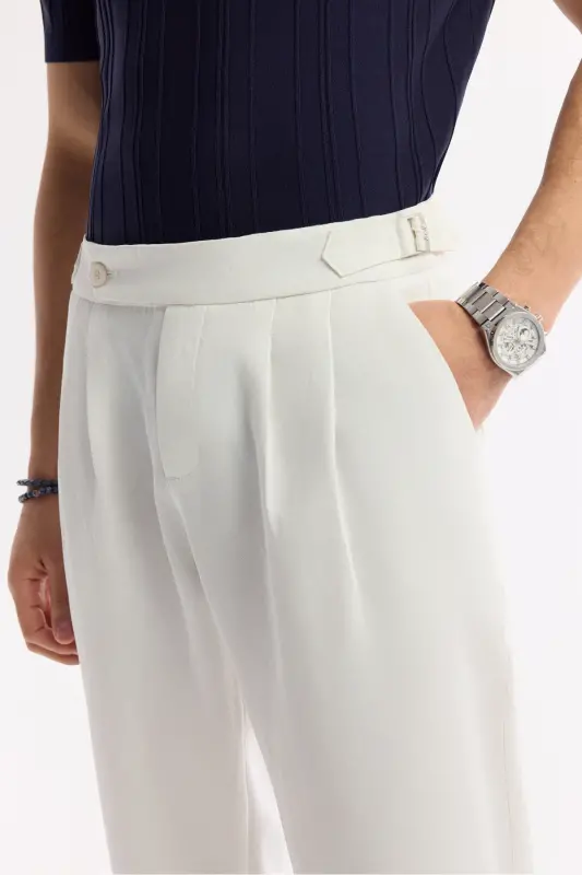 Men's White Carrot Fit Classic Waist Epaulette Detailed G - 5