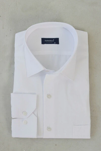 Men's White Classic Collar Easy Iron Cotton Blend Slim Fit Gift Boxed Shirt G90 - RAVANELLI
