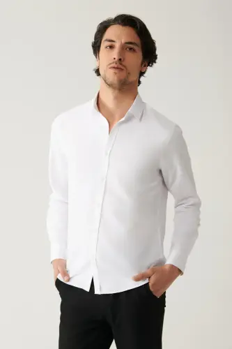 Men's White Classic Collar Easy-Iron Cotton Blend Slim Fit Shirt A41y2237 - 1