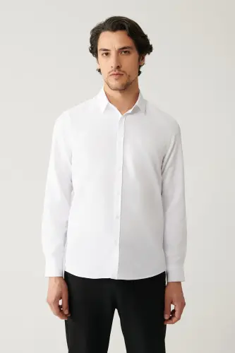 Men's White Classic Collar Easy-Iron Cotton Blend Slim Fit Shirt A41y2237 - 3